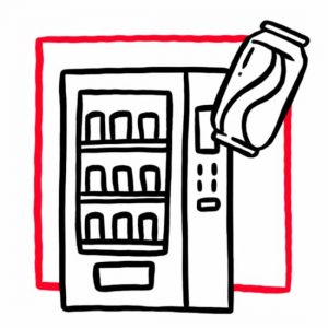 Illustration eines Getränkeautomaten mit einer Getränkedose als Symbol für den Getränkeautomaten